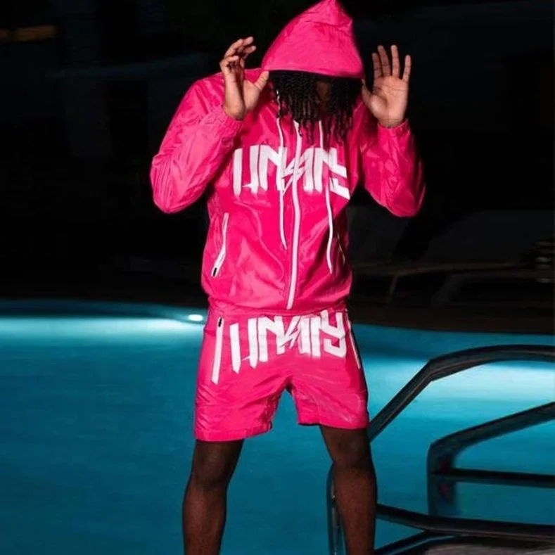 Summer Men Custom Printed Trapstar Sublimation Short Set 2 Piece Unisex Nylon Wind Breaker Windbreaker Tracksuit With Short