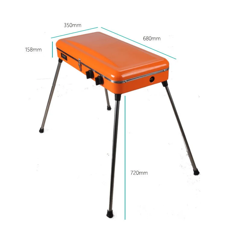 Gas 2 Burner Gas Barbecue Grill Cooking Equipment for Sale Stainless Steel Portable Foldable Natural Camping Bbq Outdoor Orange