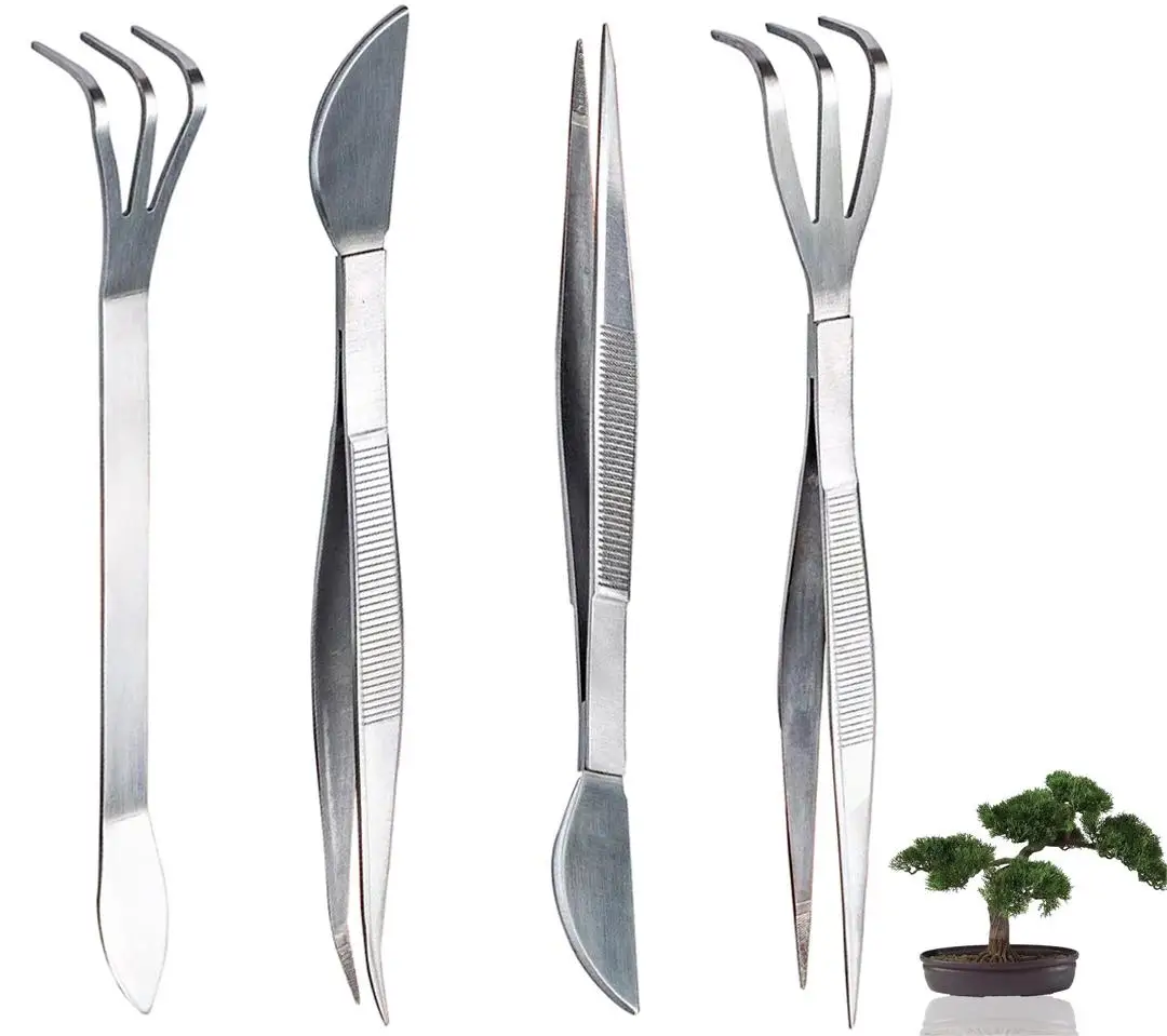 Factory Wholesale Gardening Dead Leaves Cleaning Stainless Steel Gardening Rake Gardening Bonsai Elbow Tweezers
