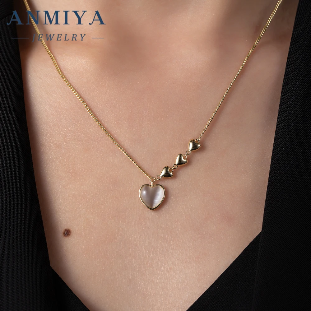 ANMIYA silver designer minimalist 925 sterling silver necklace chalcedony heart 18k gold fashion jewelry necklace for girlfriend