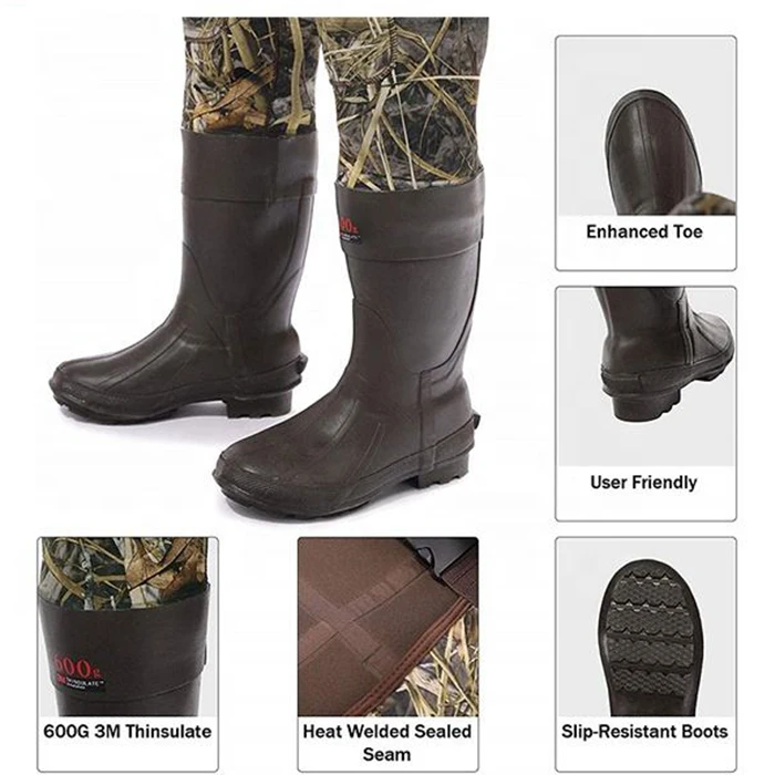 Hunting Fishing Breathable Waterproof Neoprene Wading Pants Waist Chest fly waders with PVC rubber boots
