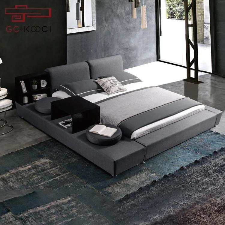 Minimalist style modern design soft bed with additional bench on the side king size queen size