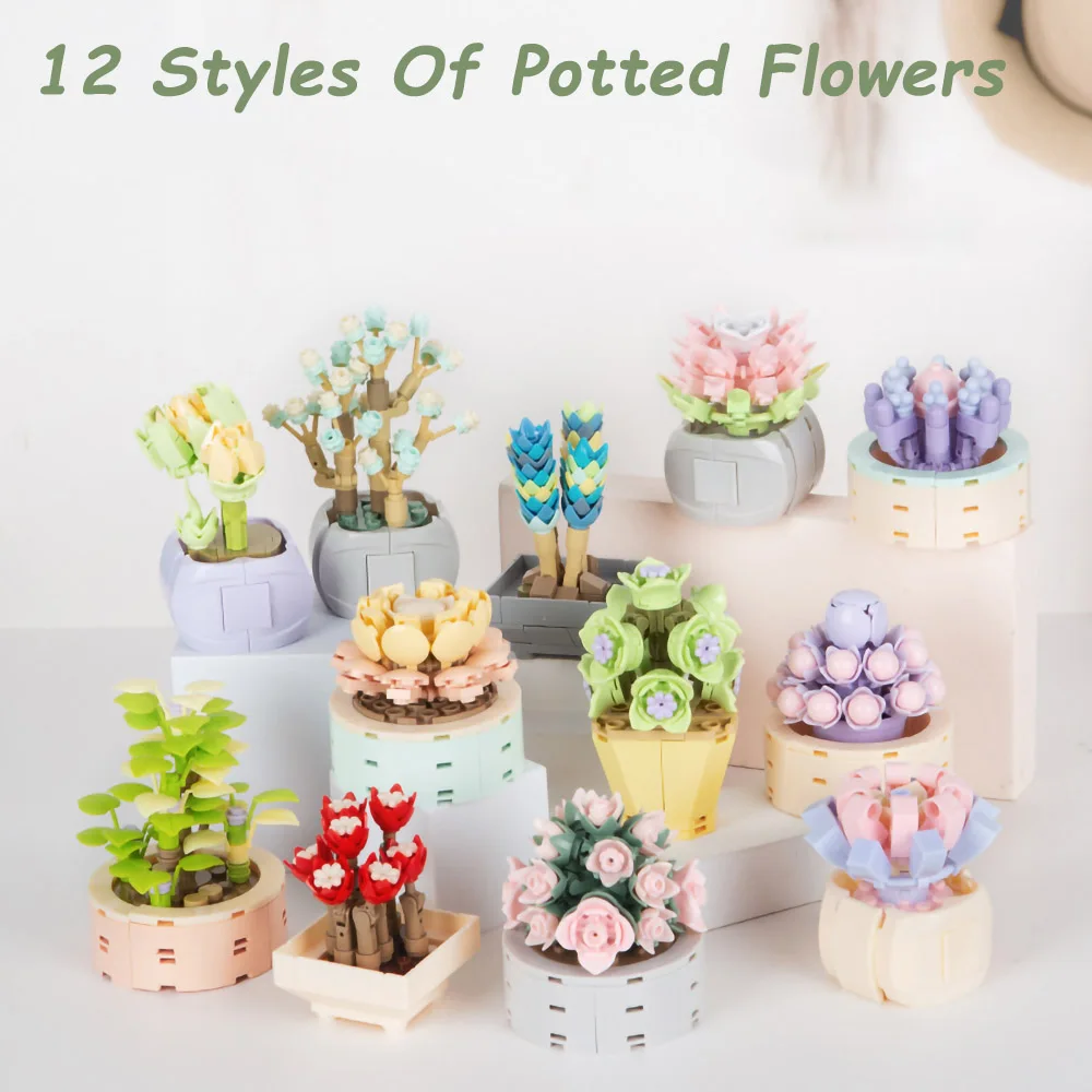 Wholesale Jaki Mini Potted Plants Succulents Building Blocks Sculpture Office Kids DIY Flower Model Cactus Bonsai Bricks Sets
