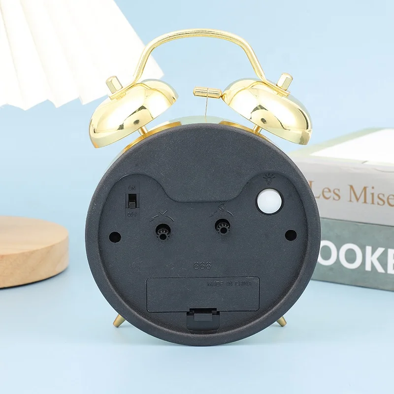 Twin Bell Desk Clock Table Watch Warm Color Night Light Bell Alarm Clocks Desktop Bedside Office Lunch Break Bedroom Decor