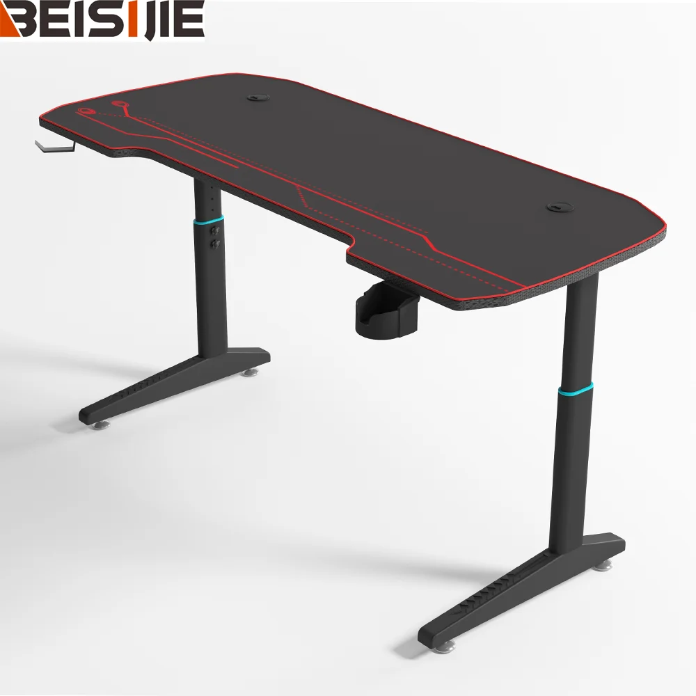 Beisijie Gamer Used Hand Height Adjustable Table Y shaped Carbon Black Racing Style Gaming Table Computer Desk