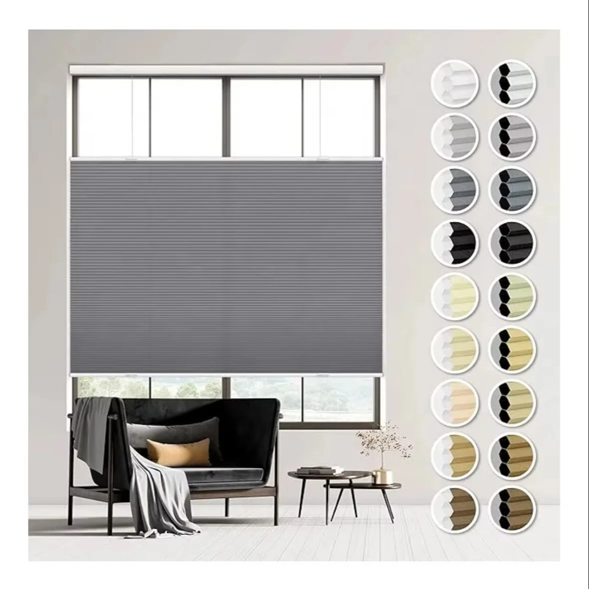 Cordless Top Down Bottom Up Cellular Honeycomb Shades 100% Blackout Blinds Single Cell Pleated Honeycomb Window Shades