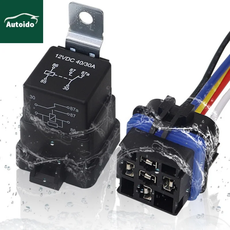 5-PIN SPDT Automotive Waterproof Relay with Harness Set, Car Marine Relays, 12 Volt 40/30 AMP DC Relay Kit