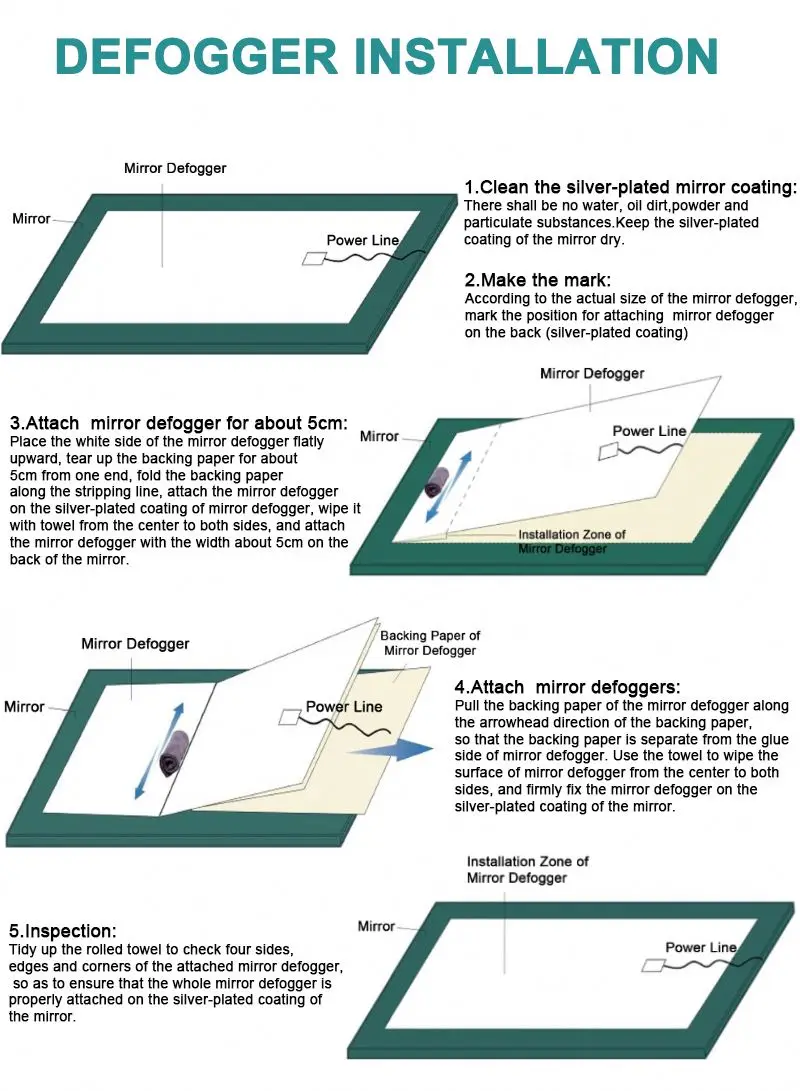 Wholesale Direct Sales self-adhesive 220V PET waterproof IP54 350*500MM defogger pad for mirror