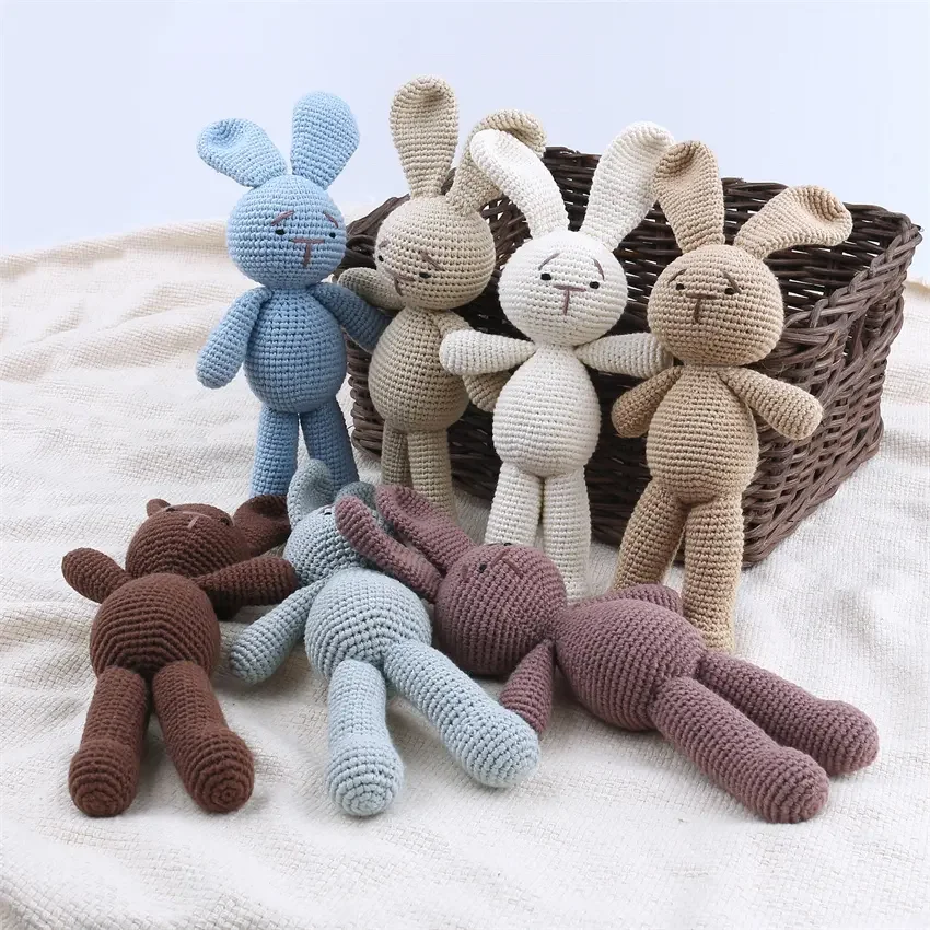Wholesale custom handmade Crochet Amigurumi  Easter Kids Baby Toys Newborn Infants knit Bunny Rabbit Stuffed Baby Toys