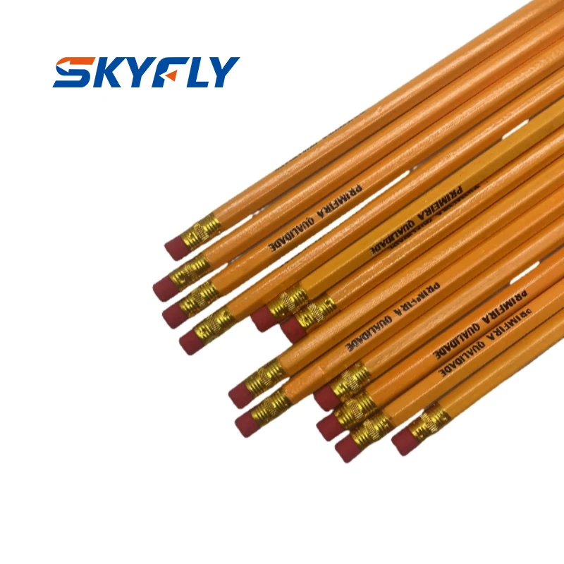 Office Stationery Yellow Hexagonal Mongol Pencil HB Lead Hardness With Red Eraser