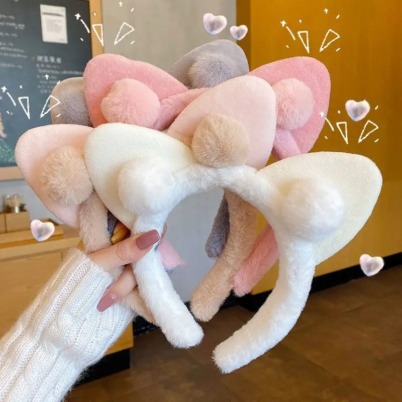 Korean cute plush cat ears hair hoop Girls fashion solid color wide brim hair band accessories warm daily furry headbands