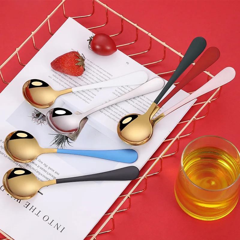 High Quality cheap colorful Korean style spoon stainless steel Round spoon