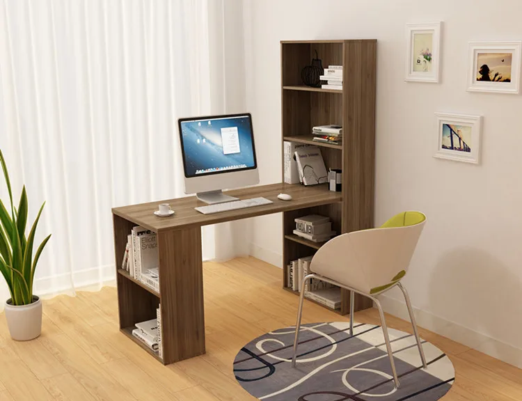 Home Living room wooden computer desk study table with bookshelf design