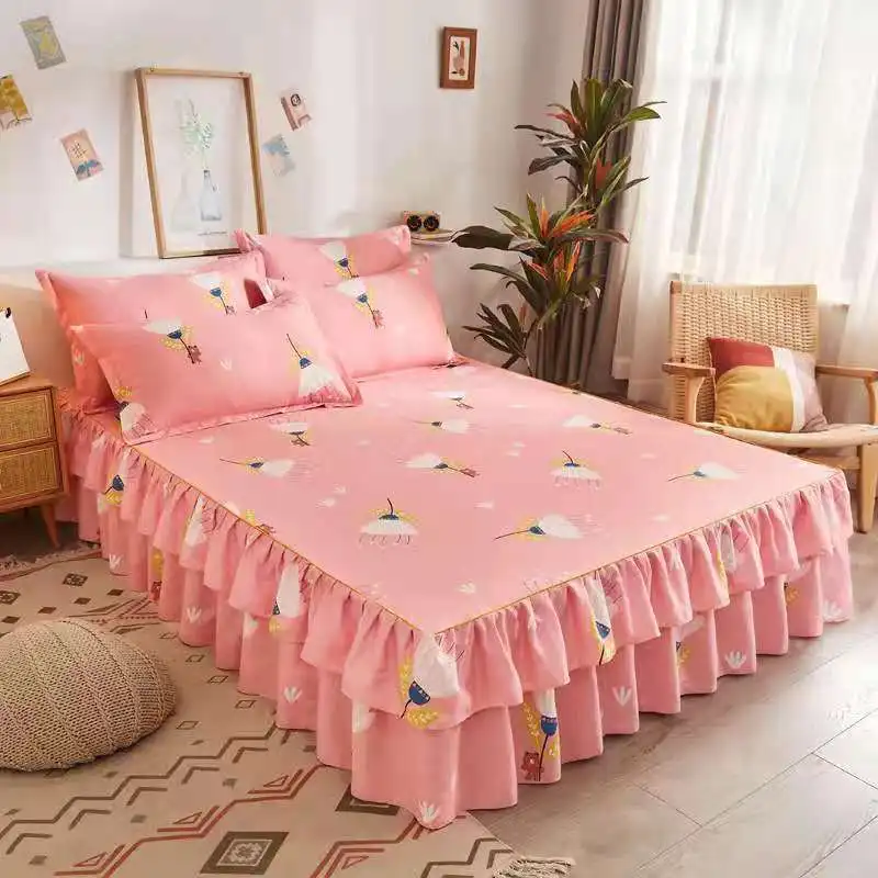 Skin-friendly velvet lace princess bed skirt non-slip double sheet mattress