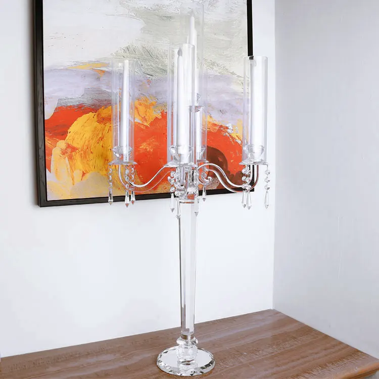 Glass Candle Holders Hurricane hot sale 5 arms home goods crystal candle holder k9
