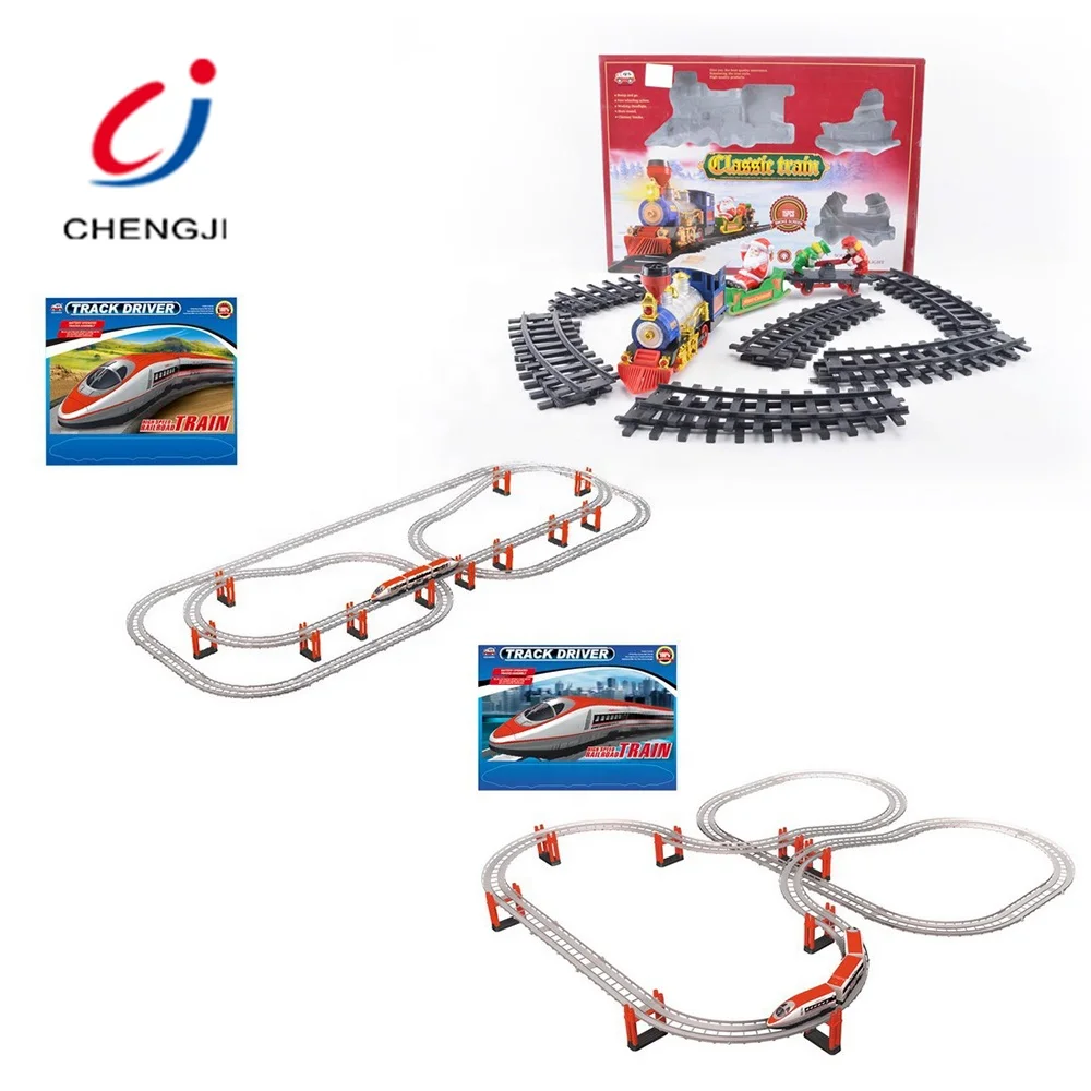 Chengji Classic small railway plastic train toys set railway tracks christmas mini toy train toys set railway tracks