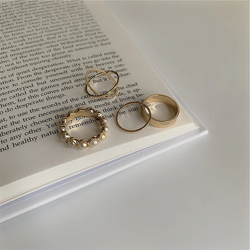 7pcs Fashion Jewelry Rings Set Hot Selling Metal Hollow Round Opening Women Finger Ring for Girl Lady Party Wedding Gifts