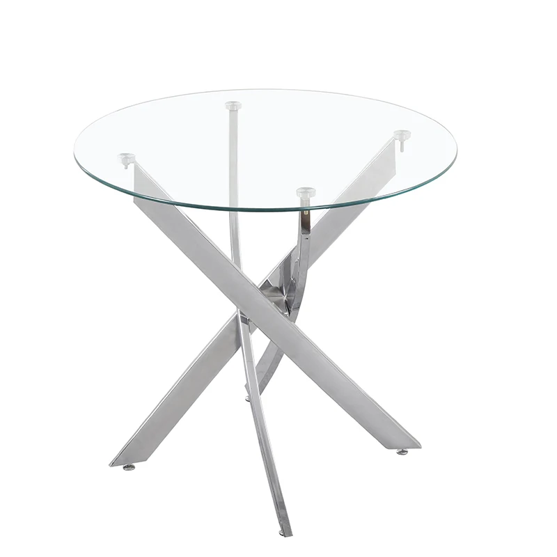 
round stainless steel transparent glass top dining table 