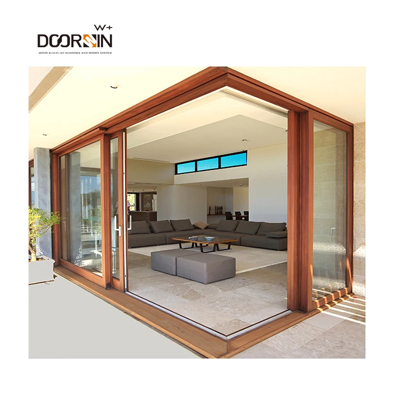 Manufacture Customized Entrance Doors Residential High Security Thermal Break Balcony Sliding Wood Door