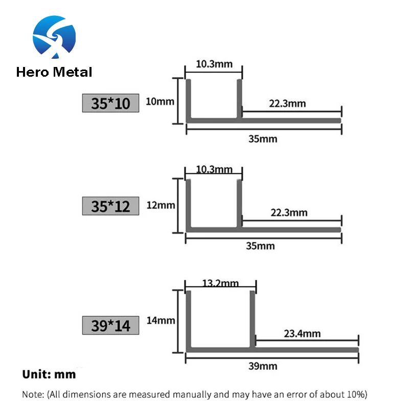 HERO factory Waterproof Aluminium shower profile tile trim Metal Polished  aluminium shower glass wall profile for Hotel
