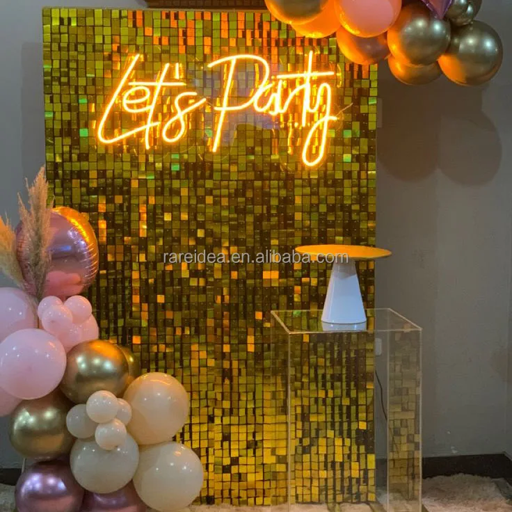 Rainbow Iridescent 4d Decoration Black Shimmering Gold Pink 2022 Hot Sale Outdoor Paneles 3d Panel Backdrop Sequin Shimmer Wall