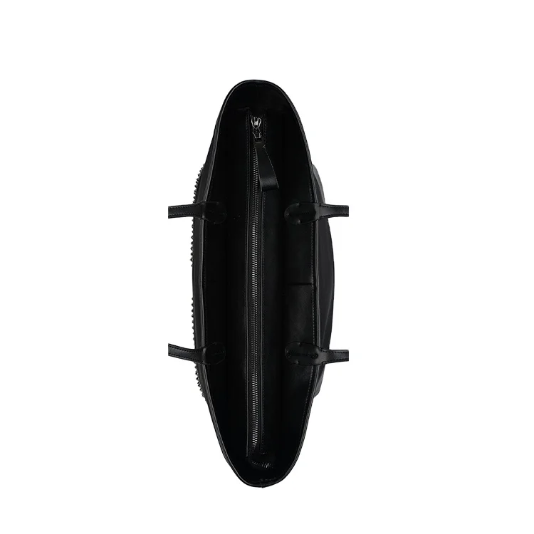 Popular High Density Water-resistant Trendy Black Nylon Work Tote Rivet Shoulder Bag Handbag for Women