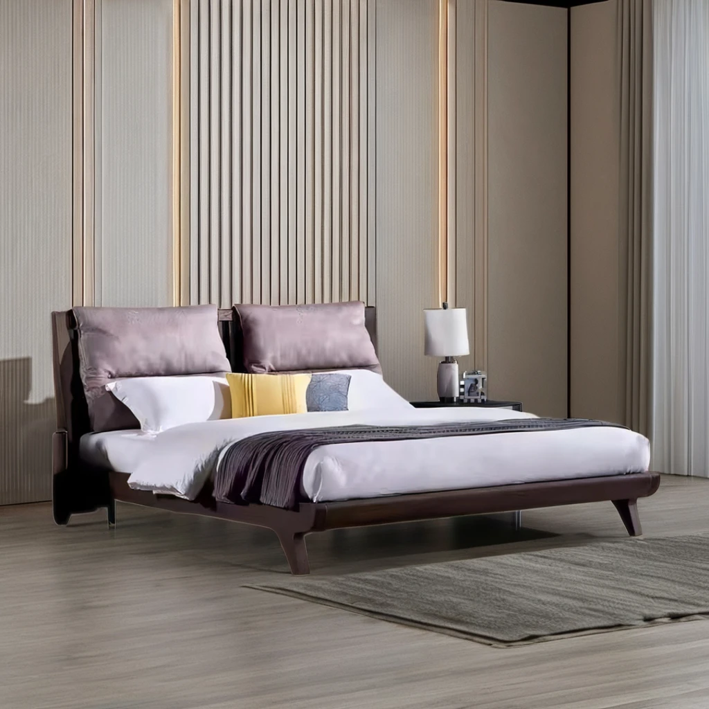 Italian Luxury Double Bed Up-Holstered Wooden Oak Bedroom Furniture