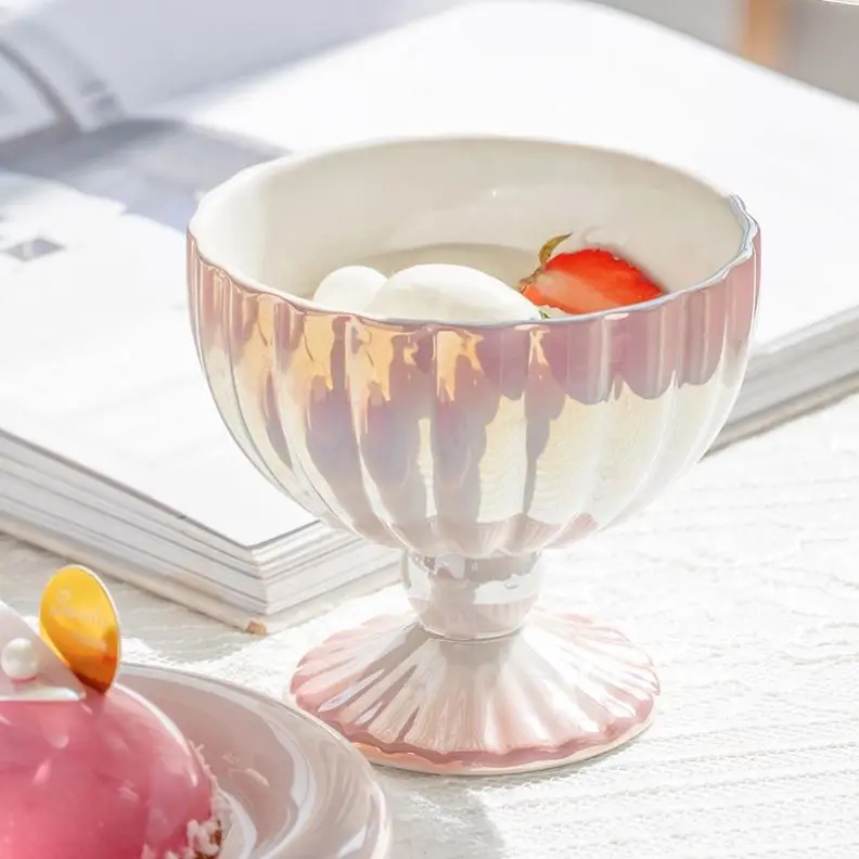 Alibaba Top Seller 2024 High-Value Home Spray Color Ice Cream Ceramic Coffee Mug Dessert Bowl Breakfast Cup Milk Tea Cups