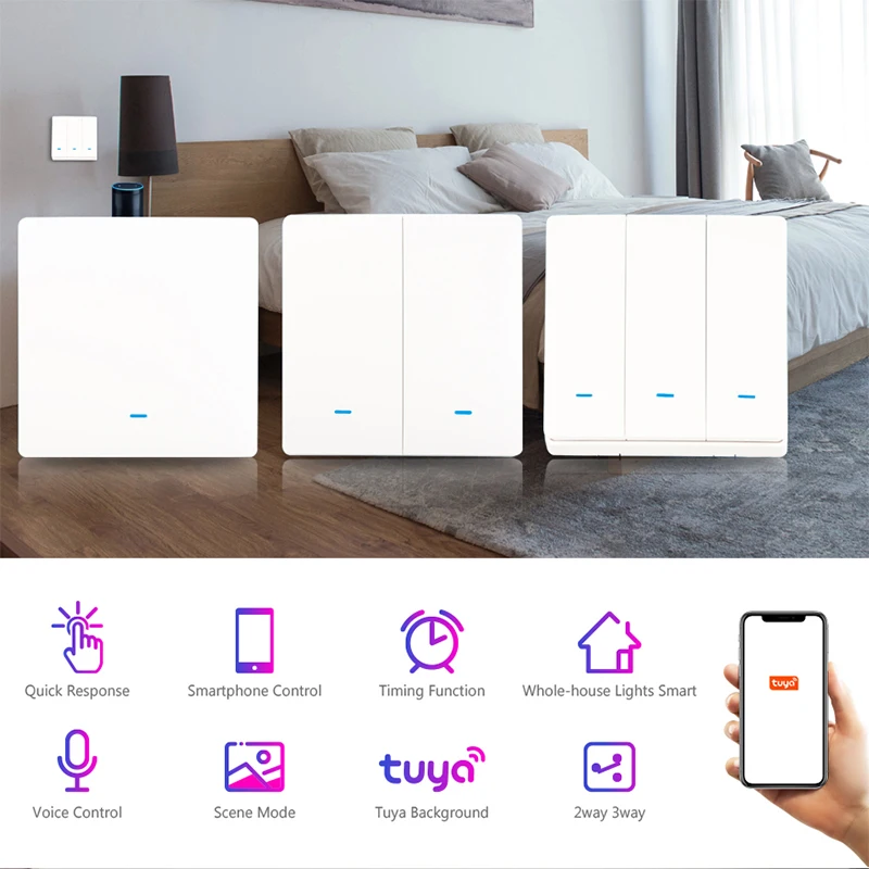 Wi-Fi умный настенный выключатель RF433 кнопочный с нейтральной 1/2/3 Gang UK/EU Smart Life APP Беспроводной Выключатель света дистанционным