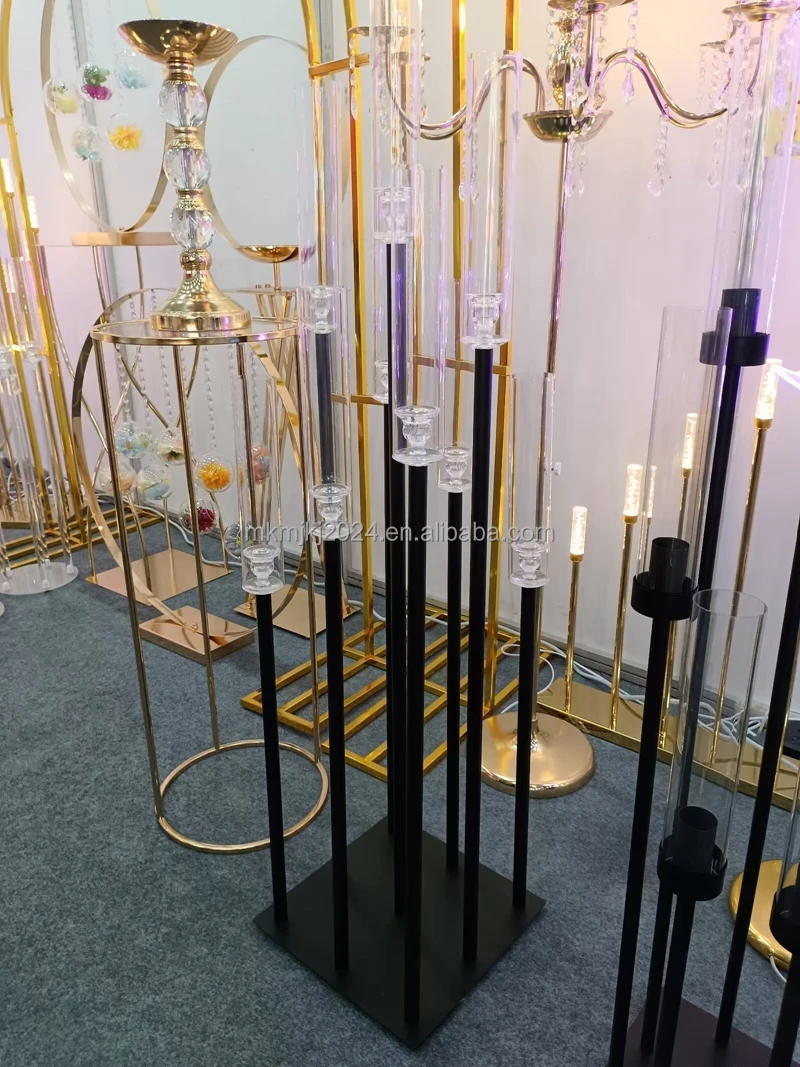 Tall Black Candle Holder Stand Wedding Props Road Lead European 9 Arms Candlestick for Wedding Hotel Home Decoration