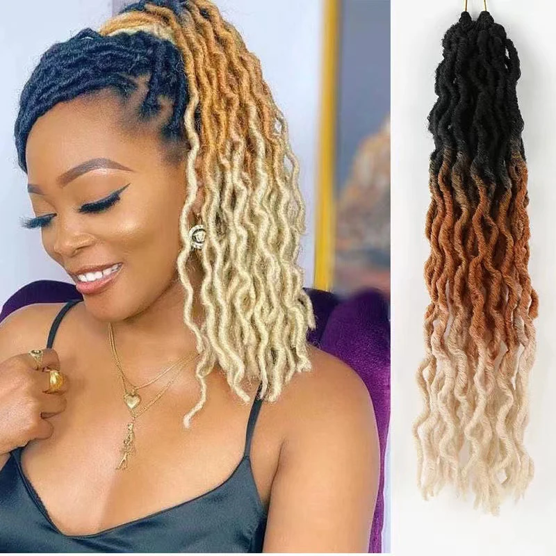 18inch 24inch 24strands Ombre Color Curly Goddess Faux Locs Gypsy Curly Wavy Male Braiding Hair Crochet Braids Hair Dreadlocks