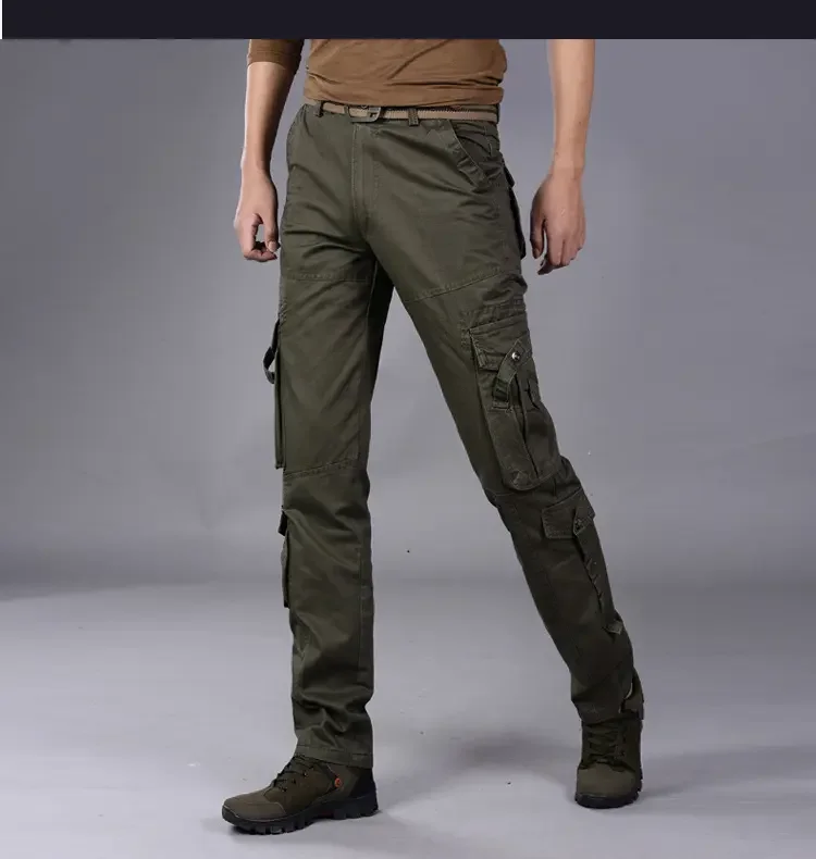 new design plus size slim twill zipper mens 6 Six Front Pocket Cargo Pants man trousers