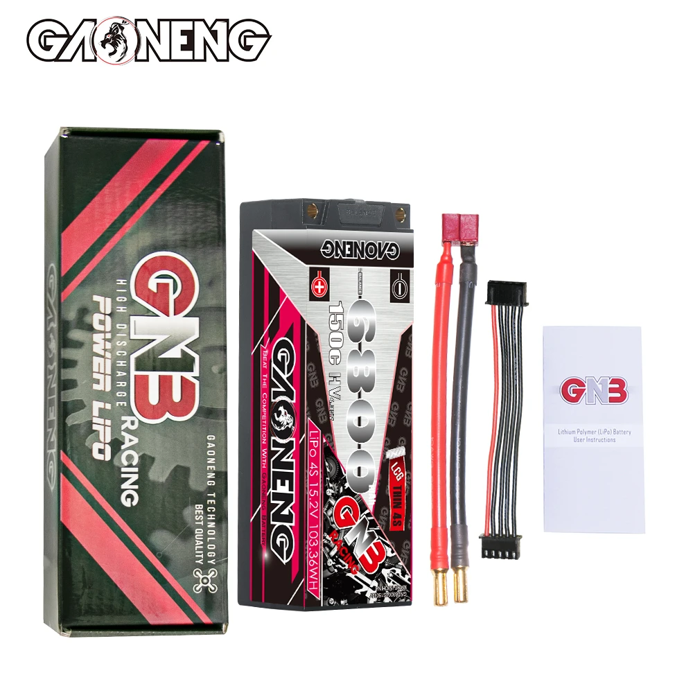 GNB GAONENG 6800MAH 4S 15.2V 150C 5mm Bullet LCG Hardcase RC LiPo Battery for 1:8 1/8 scale RC Car Racing LiHV HV High Voltage
