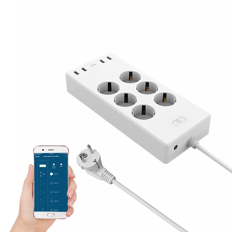 
Germany Style Speech Speaker Voice Control Smart WIFI Power Strip 6 Outlet 4 USB 