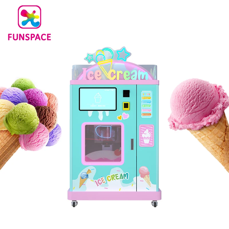 Funspace Customized 24-Hour Self-Service Smart Fully Automatic Ice Cream Maker Touch Screen Soft Ice Cream Vending Machine