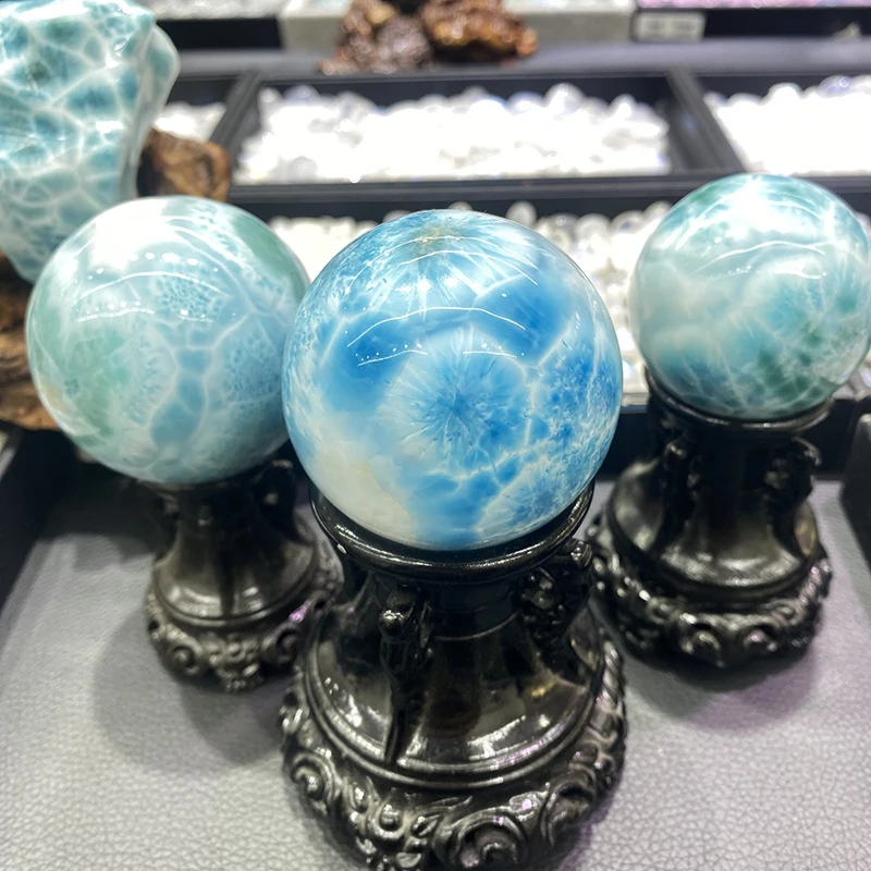 Dominica high Quality Big Size Natural Copper Pectolite Blue Larimar Ball Polished Larimar Spheres for home decoration
