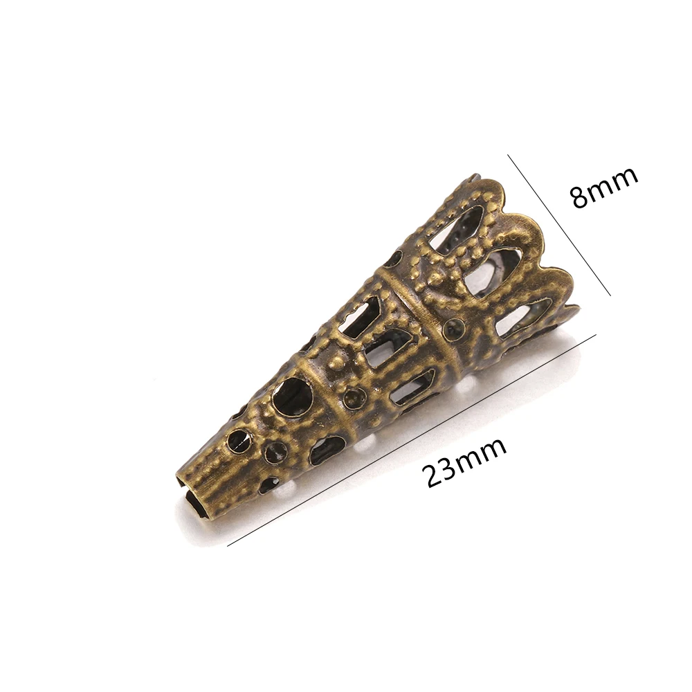 
50pcs 8x23mm Flower Torus Shape Alloy Beads Caps Ancient Charms Hollow Out Bugle Filigree Bead End Cap For Jewelry Making 