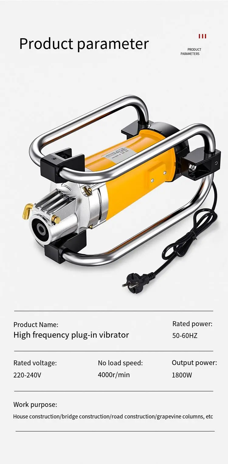 1800w Portable Professional Handle Portable Electric Concrete Poker Vibrator,small Concrete Hand Vibrator