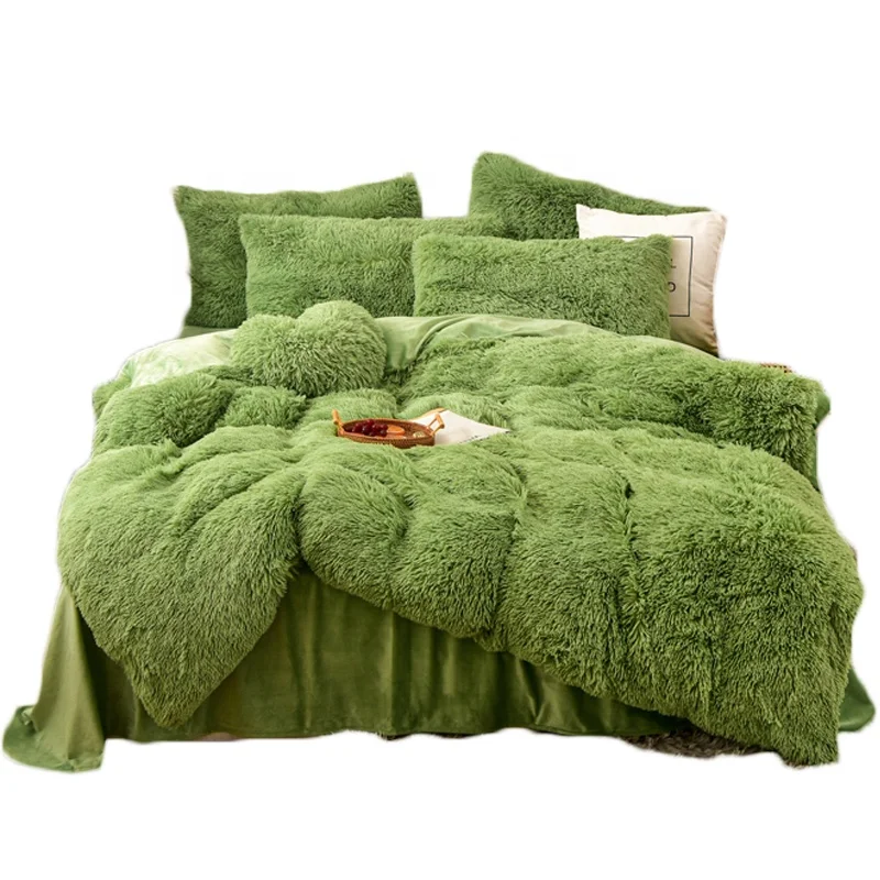 Best Selling luxury green color mink velvet bedding set quilt cover bedding set