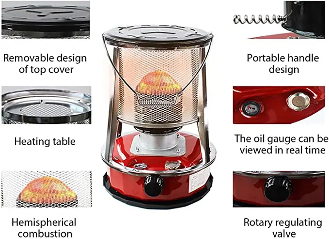 Kerosene Stove Heater Lightweight Portable Stainless Steel Oil Heater Glass Burner for Indoor Camping Kerosene Heater