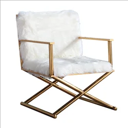 2021 light luxury single living room lounge chair with golden metal frame high-end appearance imported wool living room chair