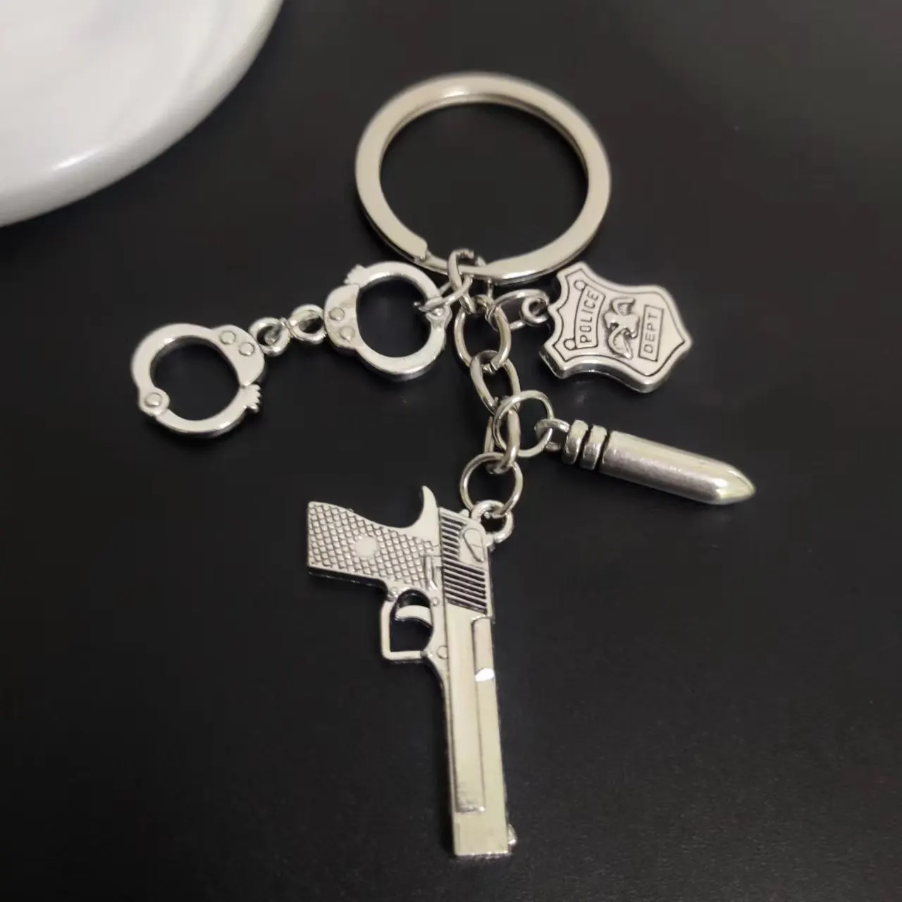 Fashion Gift Pistol Handcuffs Bullet Police Dept Key Chains Man Accessory Pendant