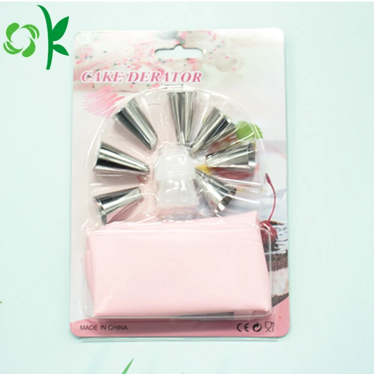 OKSILICONE 9 Pack Reusable Pastry Bags Silicone Icing Tools with Decorating Tips Pastry Tube with Bag Baking Frosting Tools Set