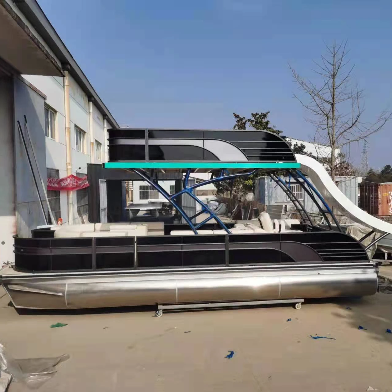 China Allsea boat factory 25ft 7.6m Luxury Double Decker Fishing Pontoon Boats With Motor and bimini top