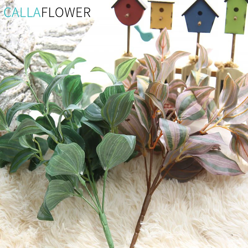 Plastic Silk Material Green Artificial Leaf Greenery Leaves Artificial Plants