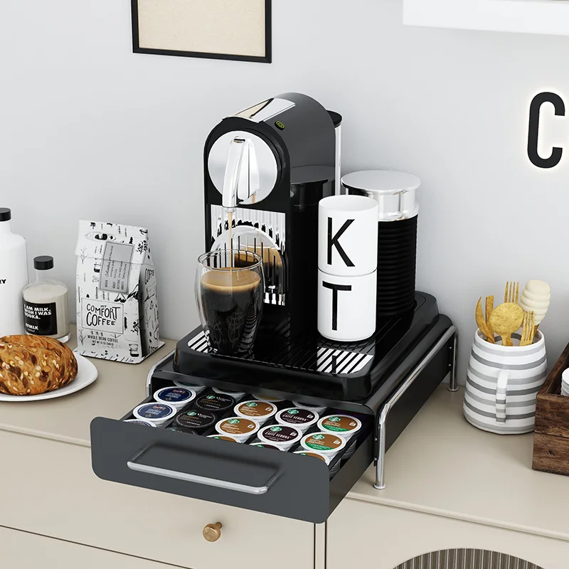 Coffee Capsule Storage Drawer Organizer Rack Kitchen Office Stand Shelf for Coffee Pot Machine and Tools Organizer Drawer