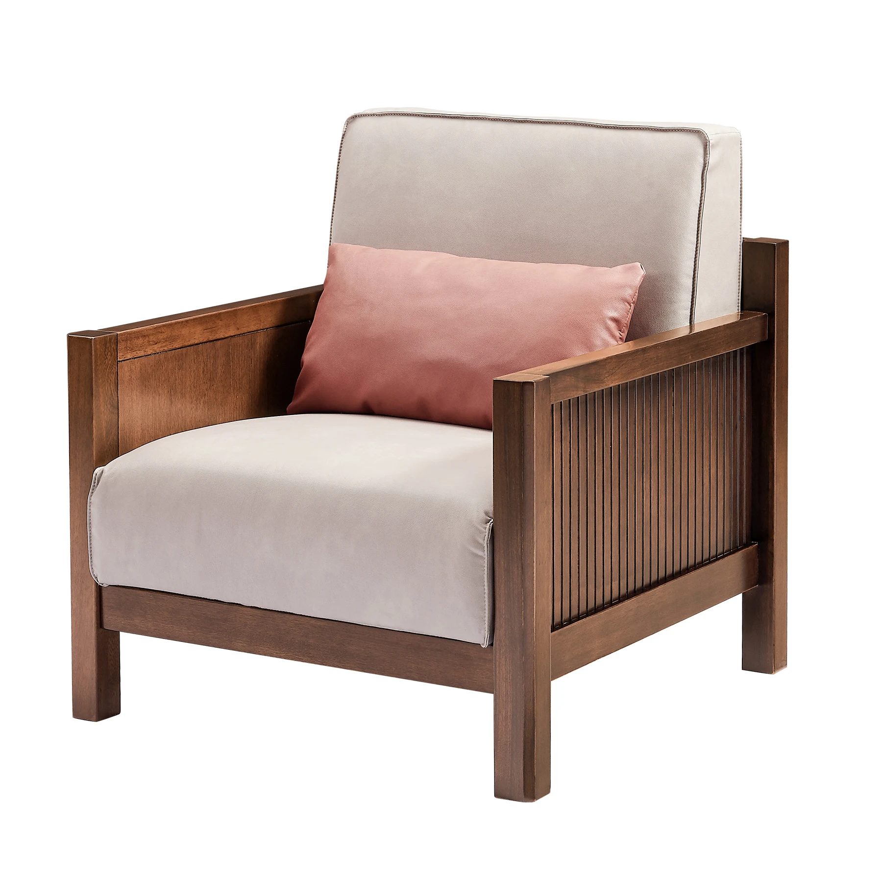 Solid Wood Frame Single Seat Leather Cushions Comfortable Living Room Sectional Sofa Chinese Tradition Style Section sofas