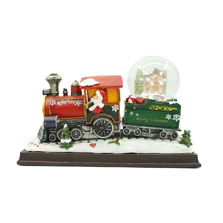 KG Xmas Resin Crafts Noel Navidad Natale Steam Engine Style Musical Christmas Snowball LED Christmas Snow Globe With Snowing