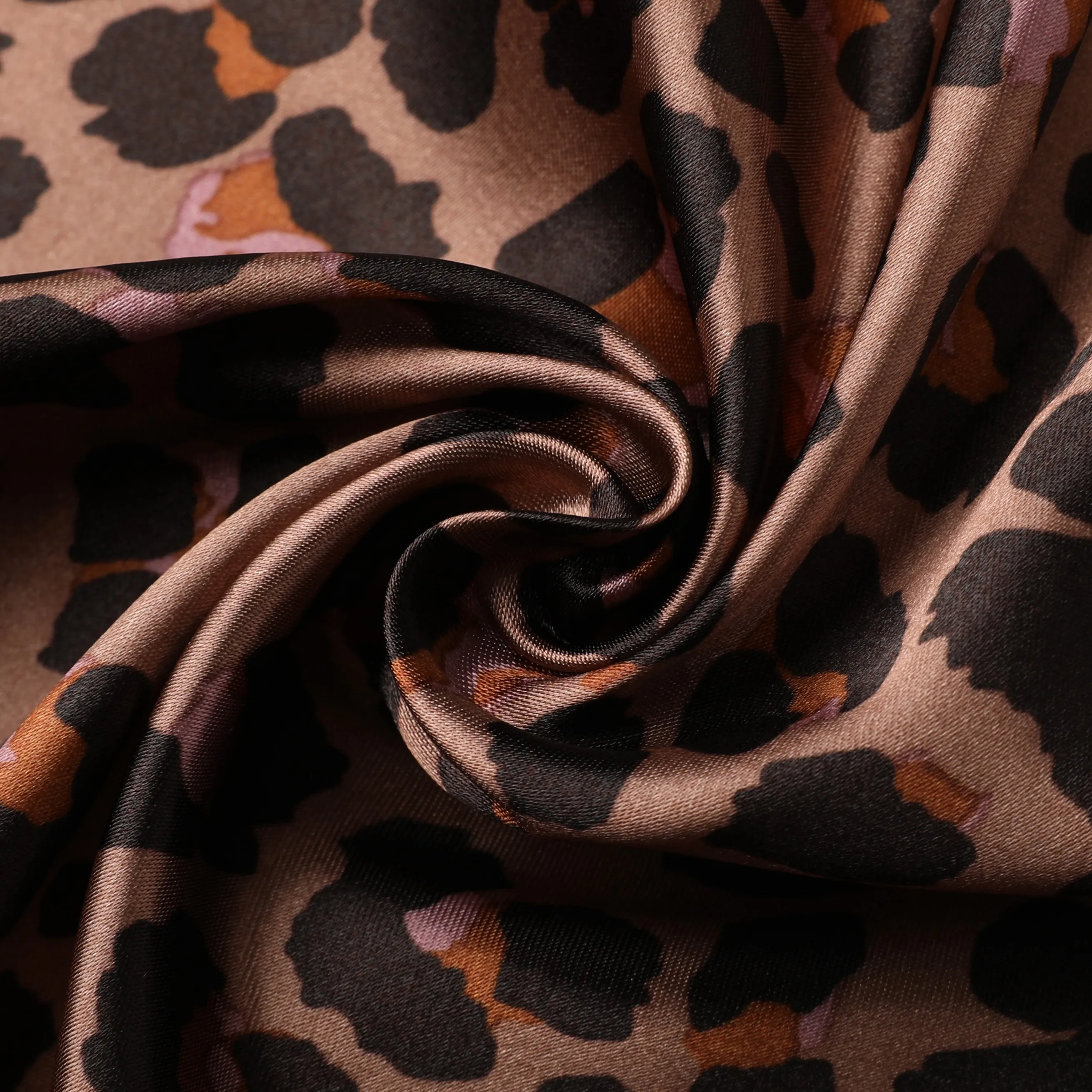 Women Shirt Dress Poly chromatic Leopard Print Oem 100% Polyester digital print Satin Fabric