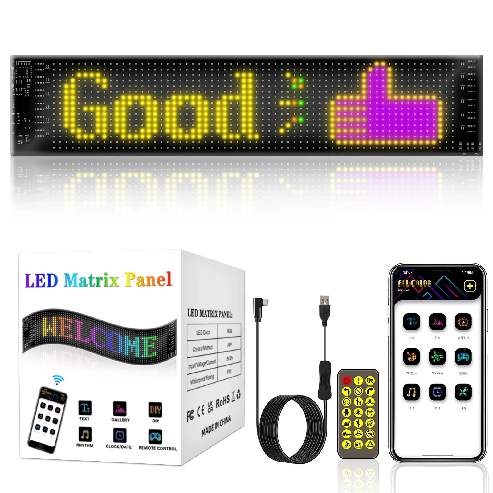 Настраиваемый RGB Pixel Pattern текстовый анимационный дисплей вывески Адресуемая светодиодная матричная панель Лифт автомобиль умный цифровой плакат